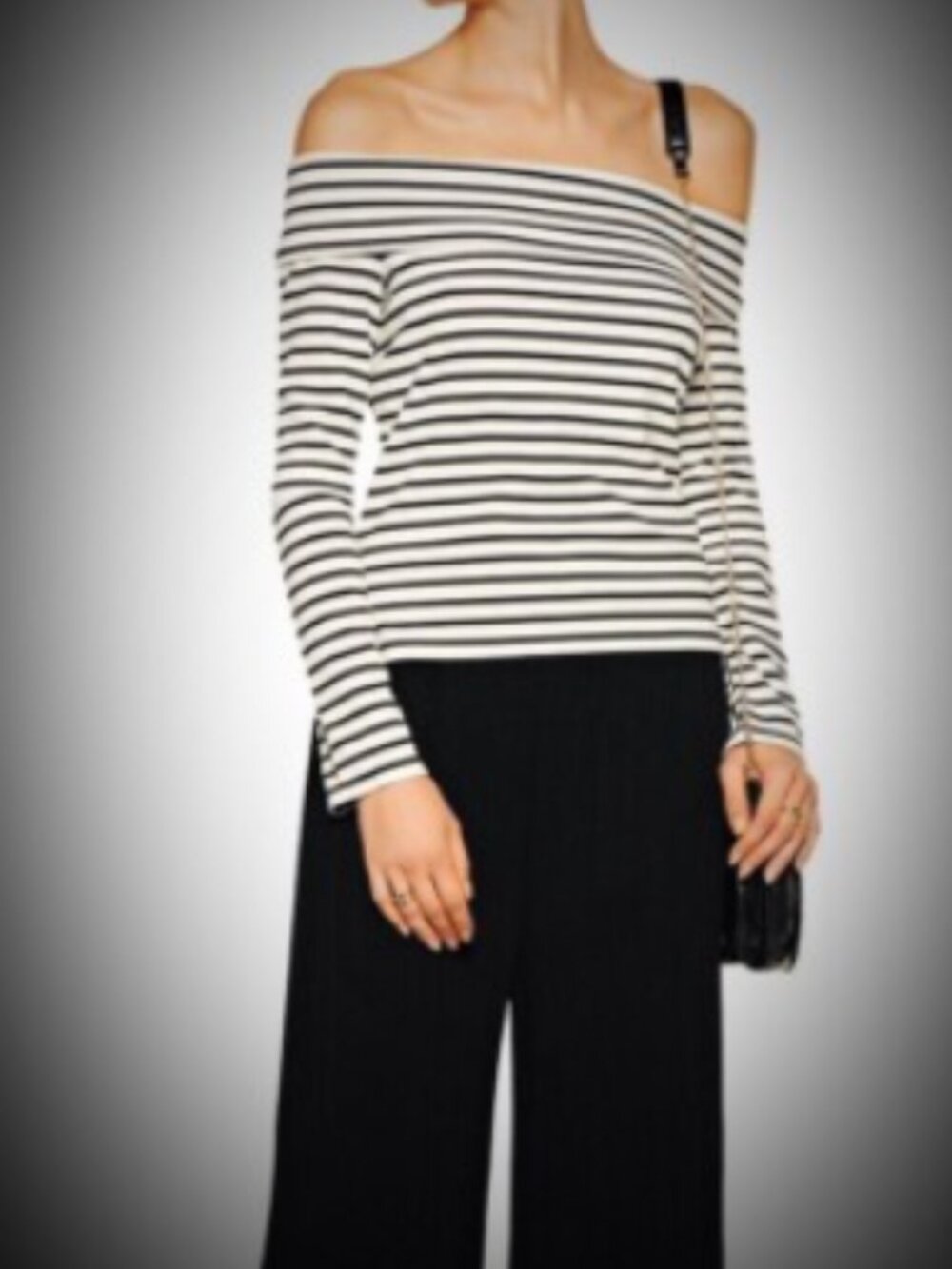 10 Crosby Derek Lam Black and White Striped Off-the-Shoulder Top